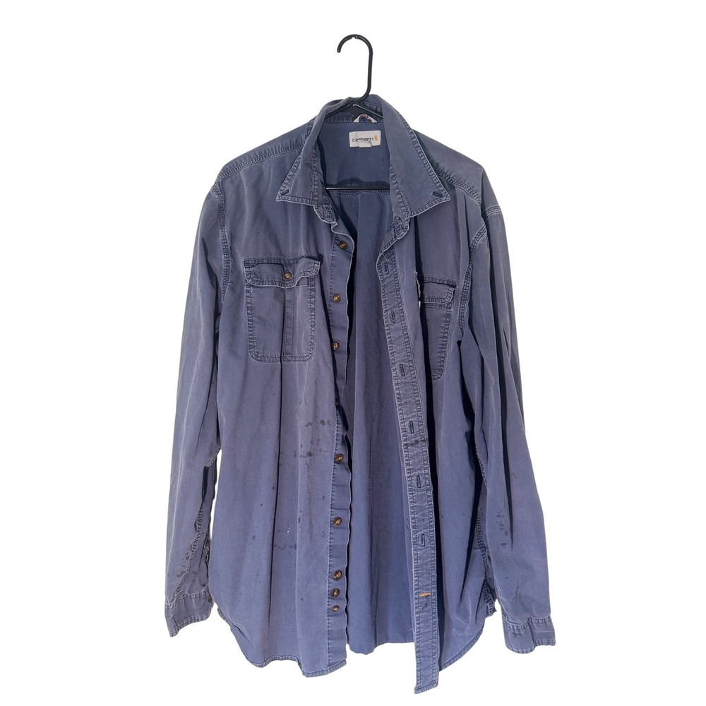 Carhartt XL Tall Work‎ Shirt Long Sleeve Button Up Blue Menswear Cotton Grunge